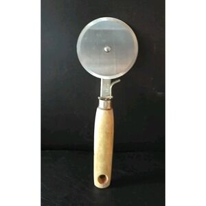 Vintage Stainless Steel Pizza Cutter Wood Handle USA Kitchen‎ Tool